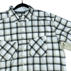 Under Armour Shirt Mens XL White Plaid Fishing Performance HeatGear Vented Cool